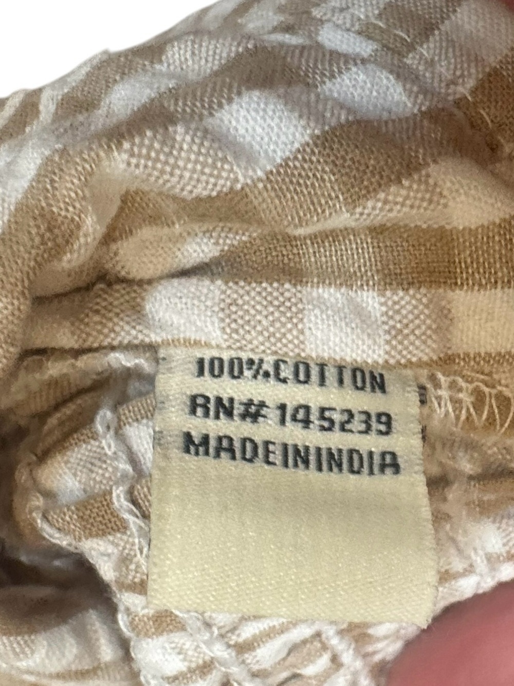 Sim & Sam Beige Gingham Puff Sleeve Crop Top Cotton Cottagecore Size Medium - Picture 9 of 9
